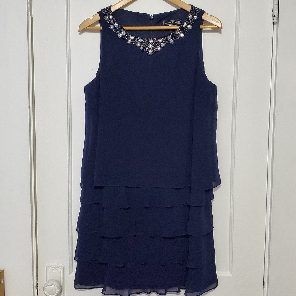 Jessica Howard Sleeveless Beaded accent Dress Size 14P